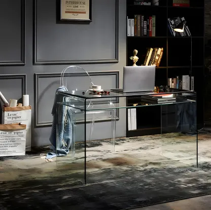 Modern Glass Rectangular Writing Desk in Black & Clear Image - 13