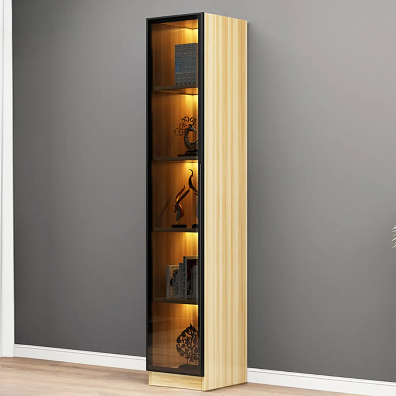 Modern Display Rack Bookshelf with Glass Doors and LED Lighting Image - 18 | homeyfad