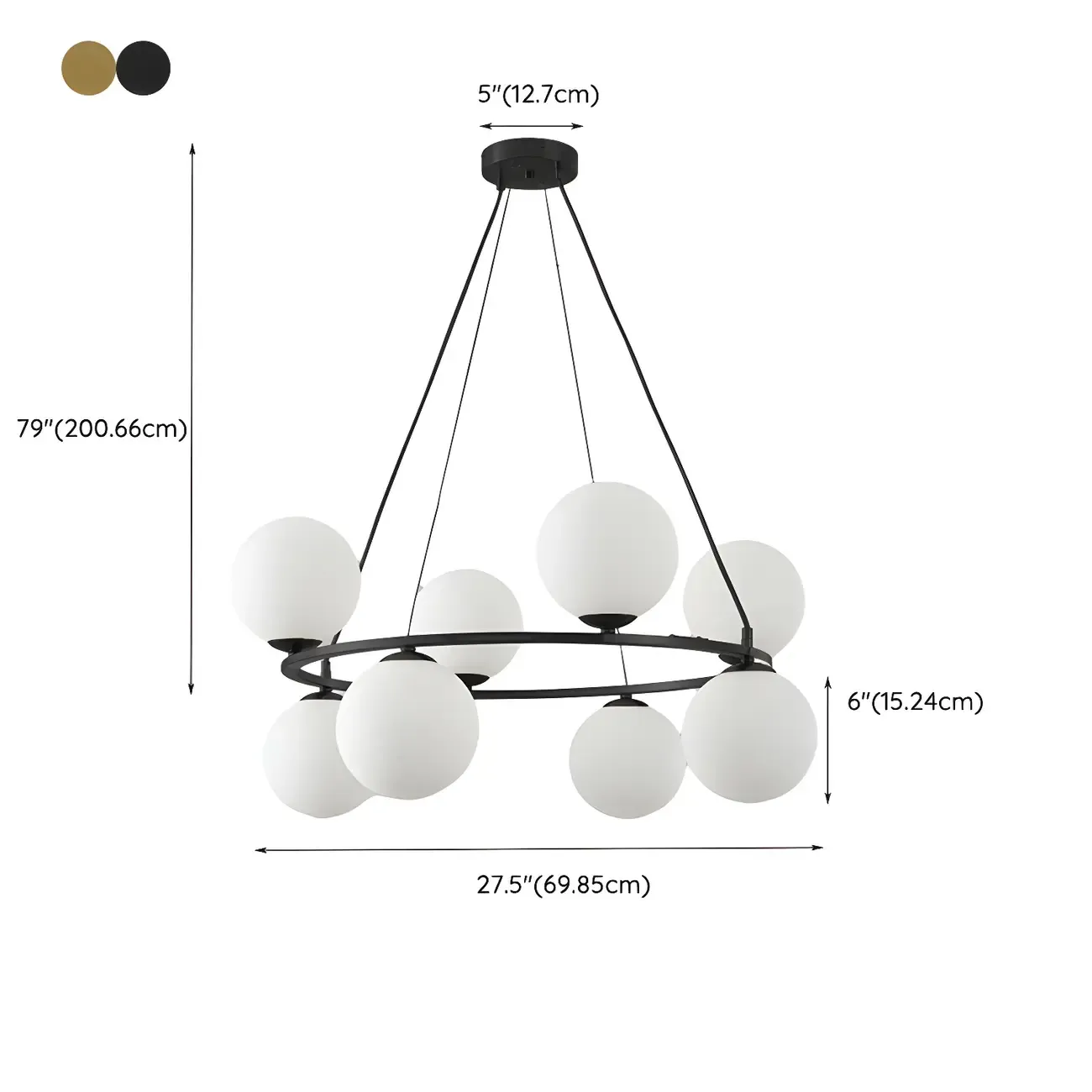 Adjustable 2 Tiers Glass Globe Chandelier for Living Room #size