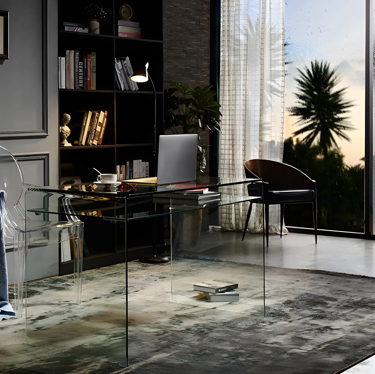 Modern Glass Rectangular Writing Desk in Black & Clear Image - 14 | homeyfad