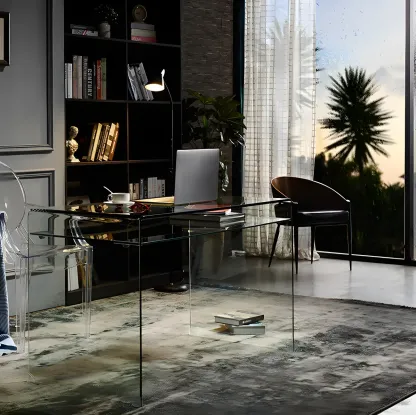 Modern Glass Rectangular Writing Desk in Black & Clear Image - 14