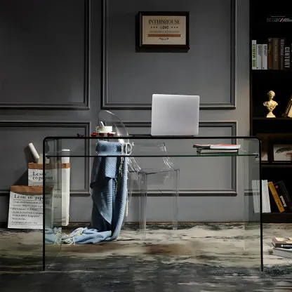 Modern Glass Rectangular Writing Desk in Black & Clear Image - 15