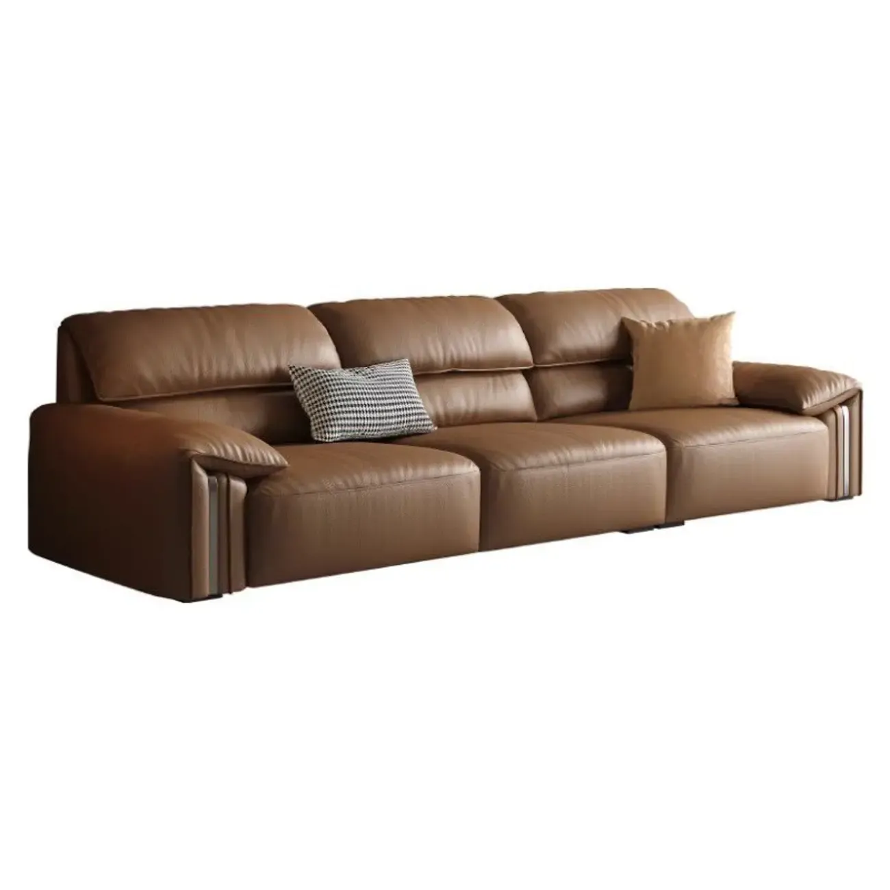 Modern Brown Genuine Leather Upholstery Sofa for Living Room Image - 5