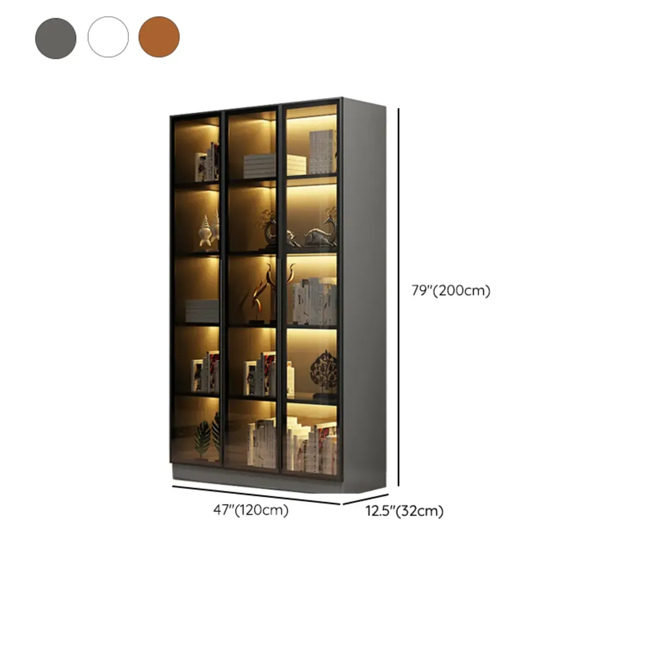 Modern Display Rack Bookshelf with Glass Doors and LED Lighting Image - 23