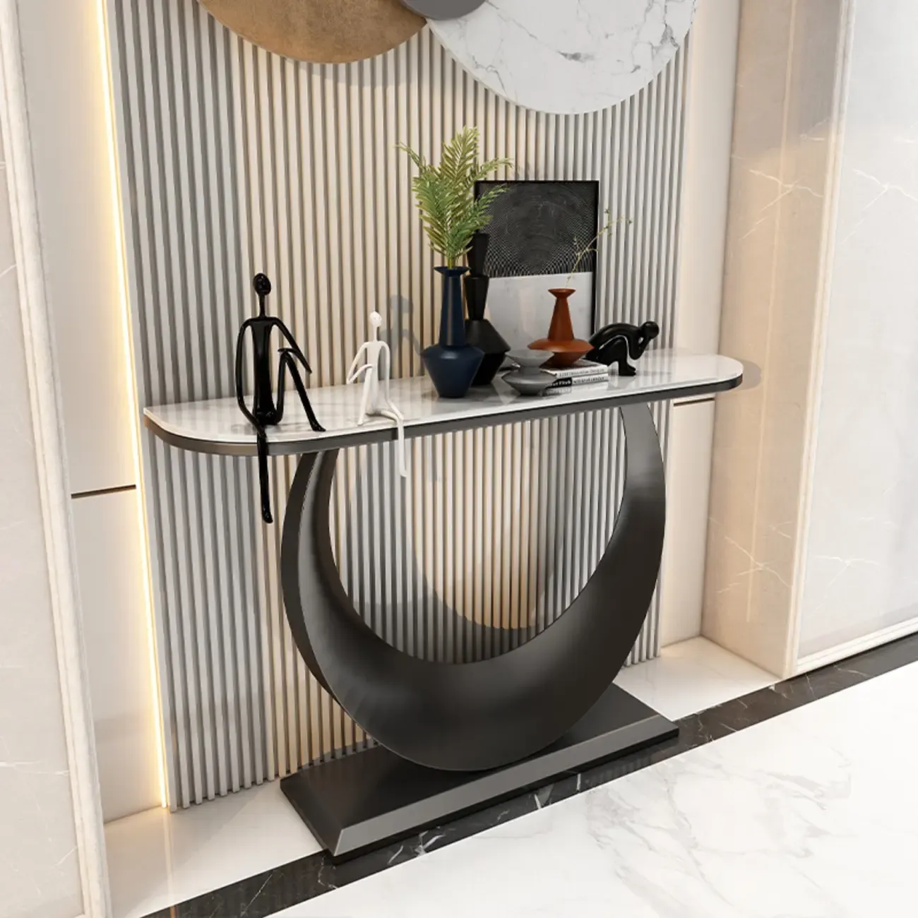 Glam Half-circle Console Table with U-Shaped Base Image - 1