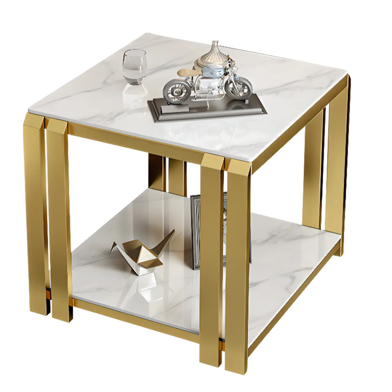 Casual 2-tier Square Sintered Stone Top Side Table Image - 6 | homeyfad