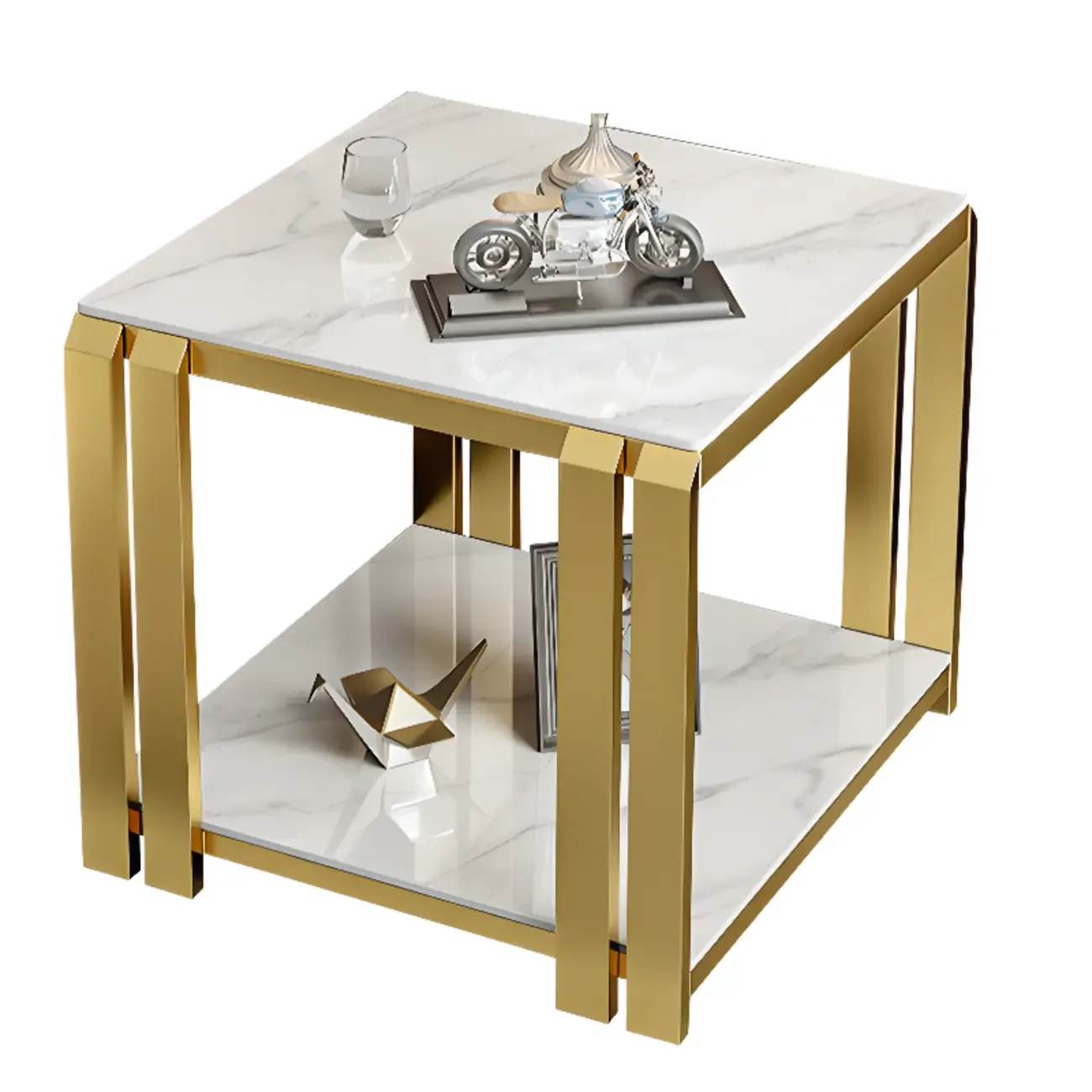 Casual 2-tier Square Sintered Stone Top Side Table Image - 6