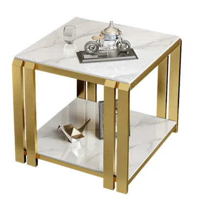 Casual 2-tier Square Sintered Stone Top Side Table Image - 6