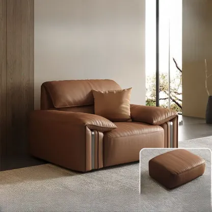 Modern Brown Genuine Leather Upholstery Sofa for Living Room Image - 6