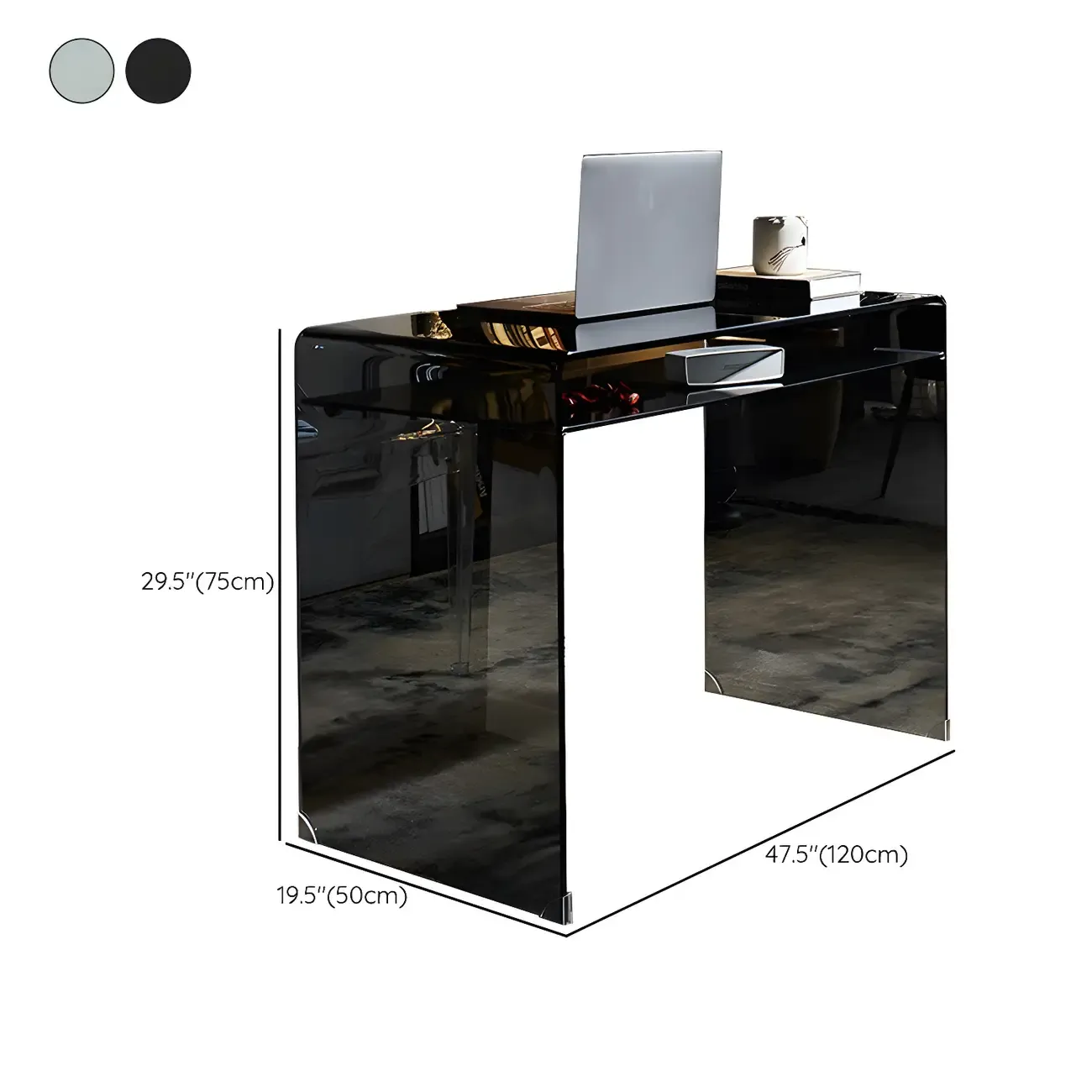 Modern Glass Rectangular Writing Desk in Black & Clear Image - 17