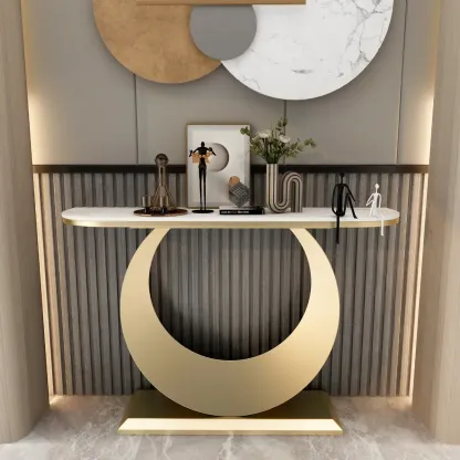 Glam Half-circle Console Table with U-Shaped Base Image - 2