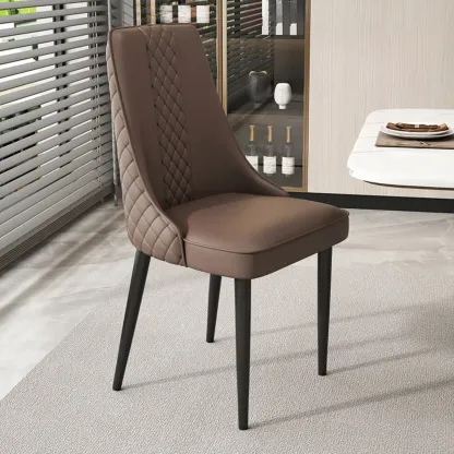 Faux Leather Dining Chair with High Back Sloped Arm Image - 6