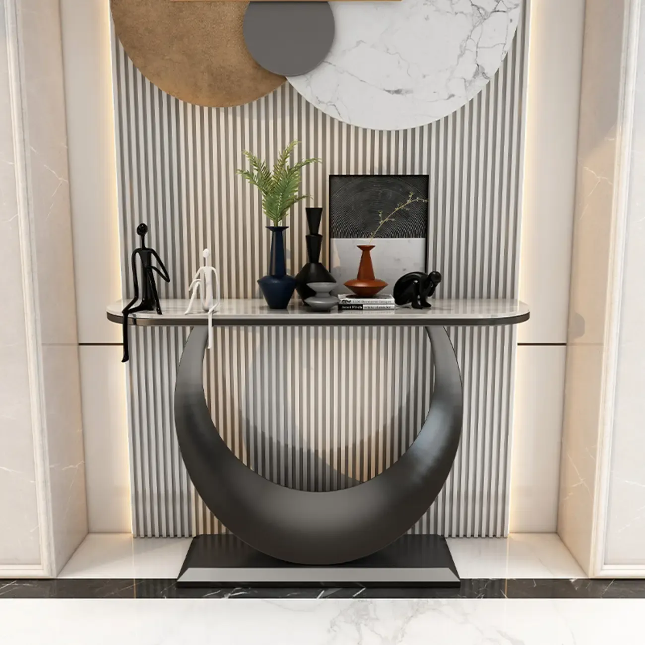 Glam Half-circle Console Table with U-Shaped Base Image - 3