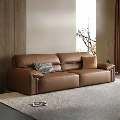 Modern Brown Genuine Leather Upholstery Sofa for Living Room Image - 8
