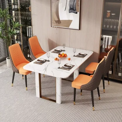 Faux Leather Dining Chair with High Back Sloped Arm Image - 7