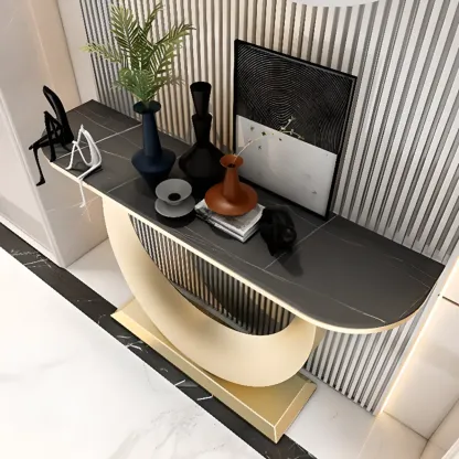 Glam Half-circle Console Table with U-Shaped Base Image - 4