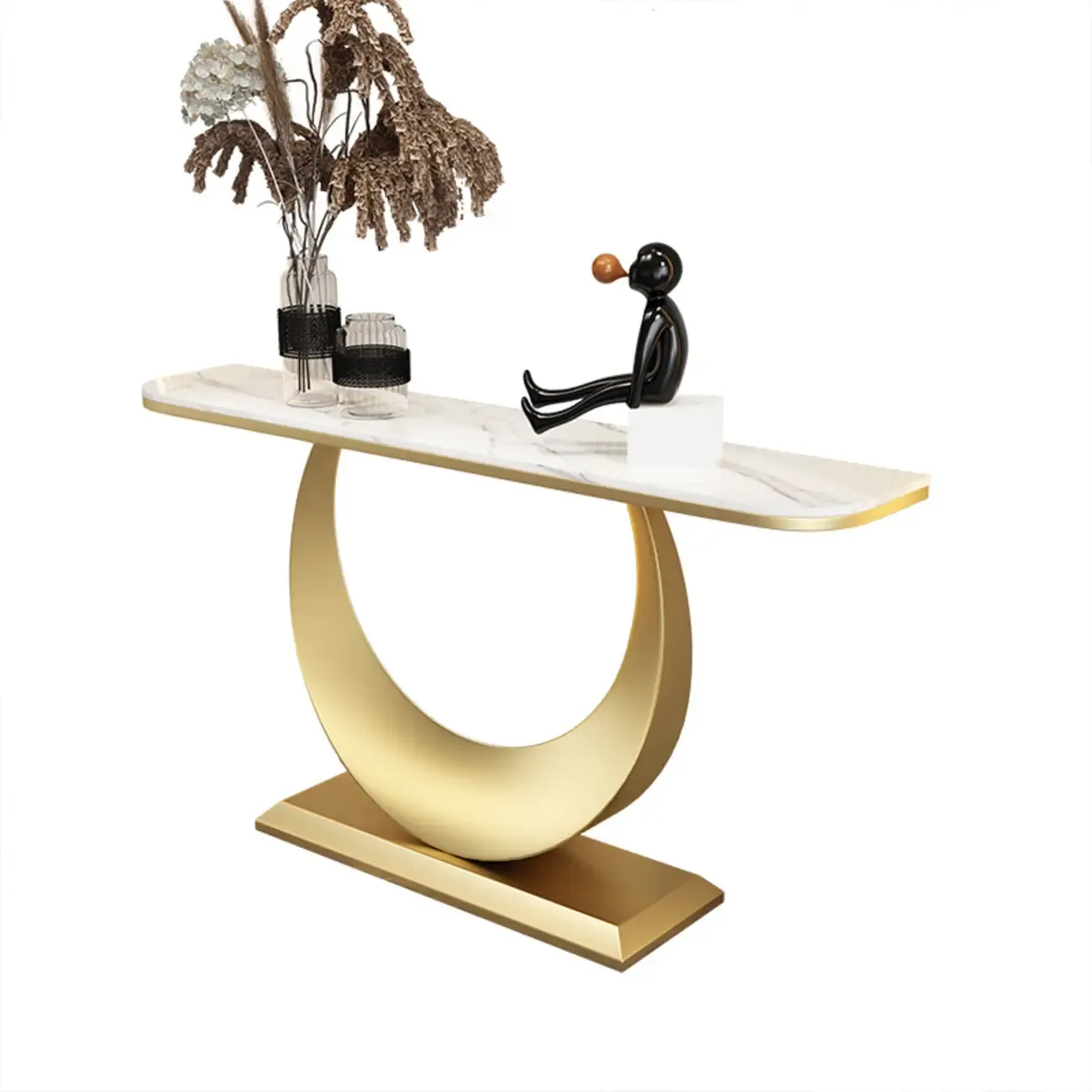 Glam Half-circle Console Table with U-Shaped Base Image - 5