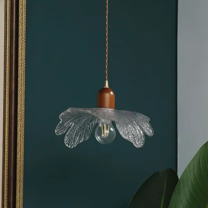 Vintage Leaf Textured Clear Glass Pendant Lamp for Living Room Image - 3