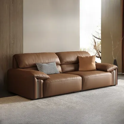 Modern Brown Genuine Leather Upholstery Sofa for Living Room Image - 9