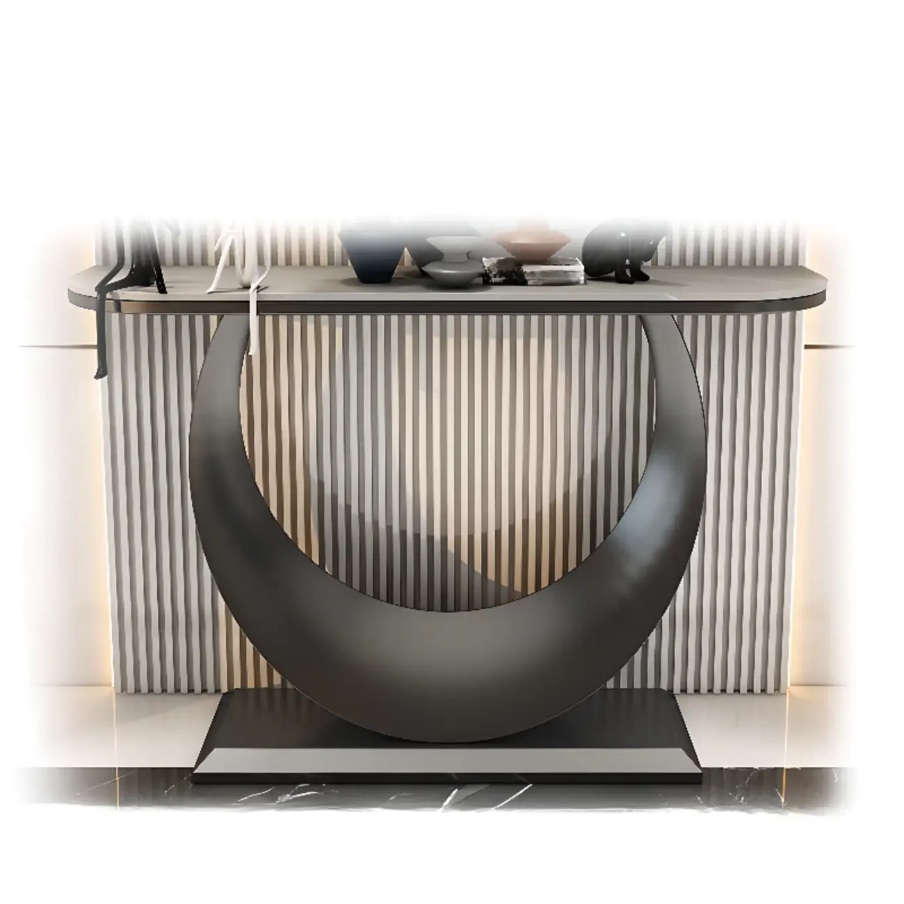 Glam Half-circle Console Table with U-Shaped Base Image - 6