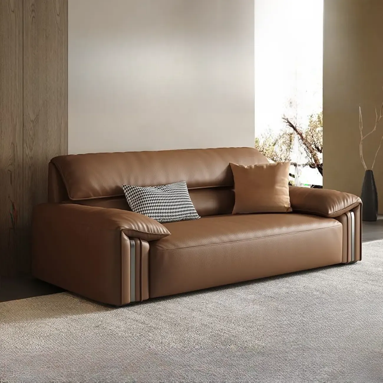 Modern Brown Genuine Leather Upholstery Sofa for Living Room Image - 10