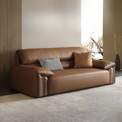 Modern Brown Genuine Leather Upholstery Sofa for Living Room Image - 10