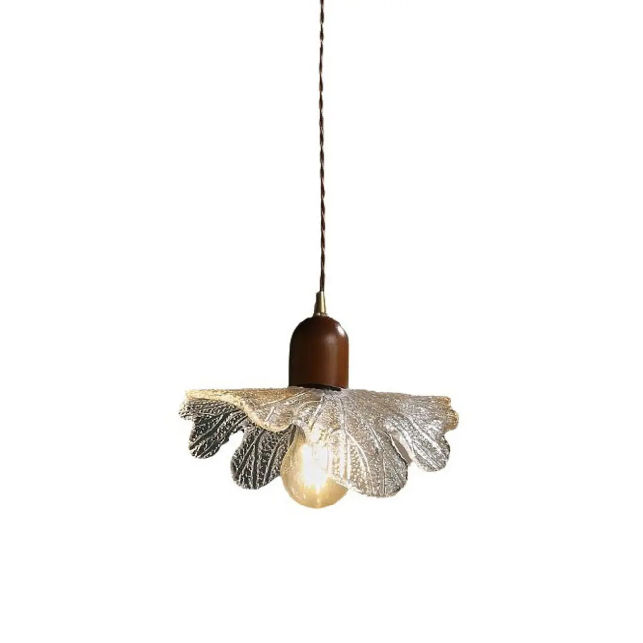 Vintage Leaf Textured Clear Glass Pendant Lamp for Living Room Image - 5 | homeyfad