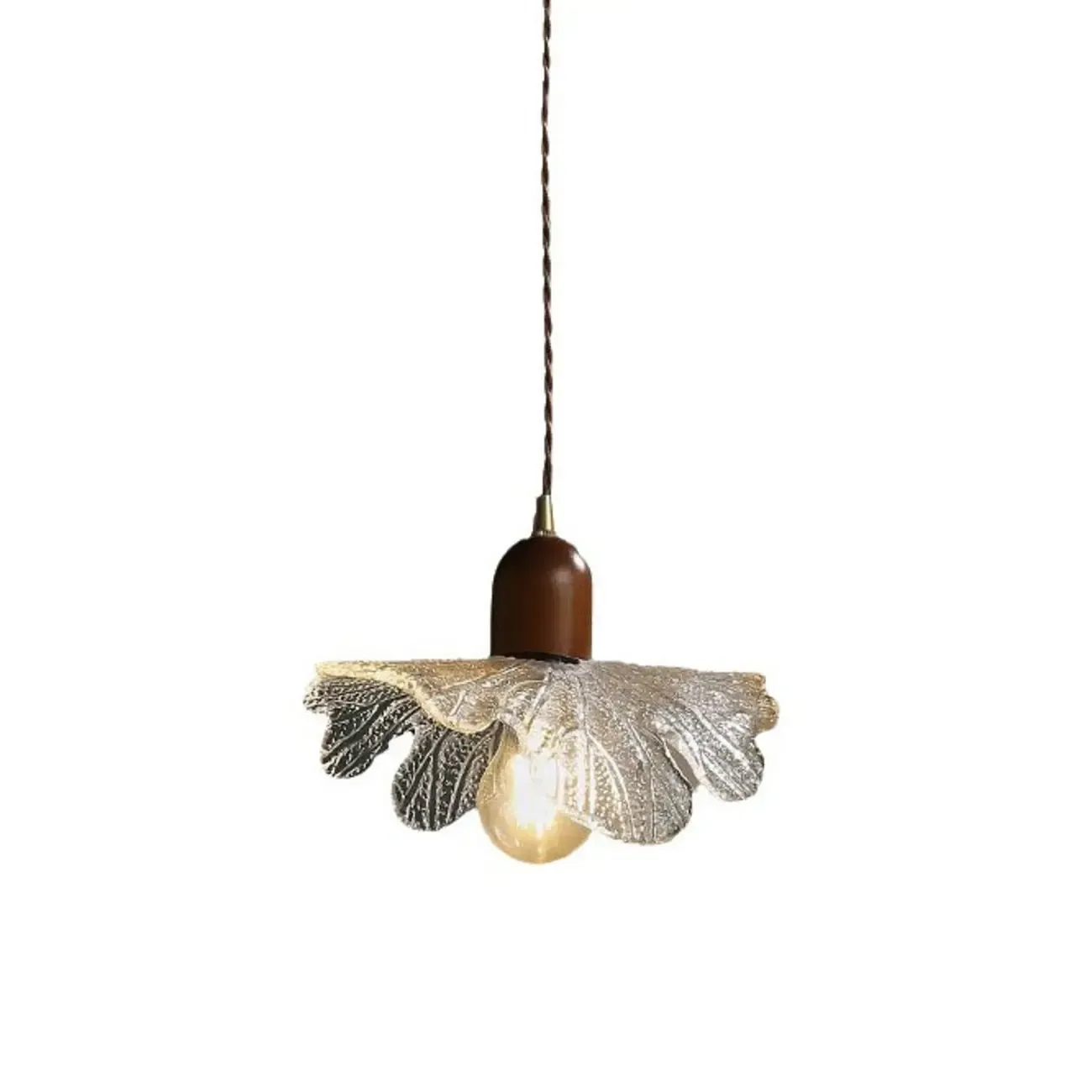 Vintage Leaf Textured Clear Glass Pendant Lamp for Living Room Image - 5
