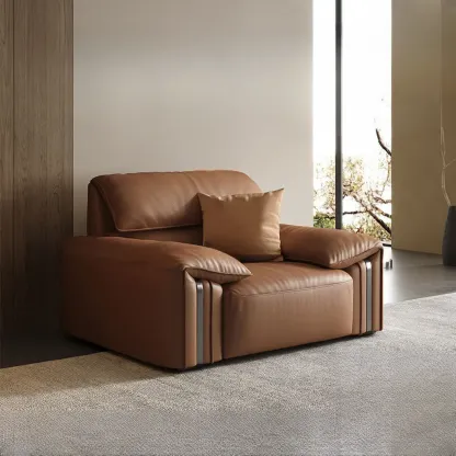 Modern Brown Genuine Leather Upholstery Sofa for Living Room Image - 11