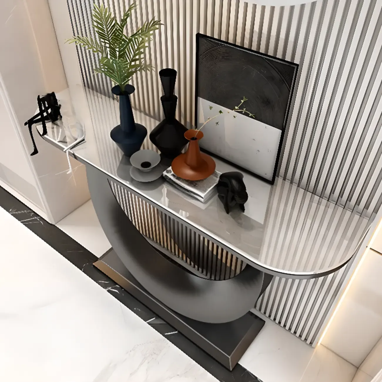 Glam Half-circle Console Table with U-Shaped Base Image - 8