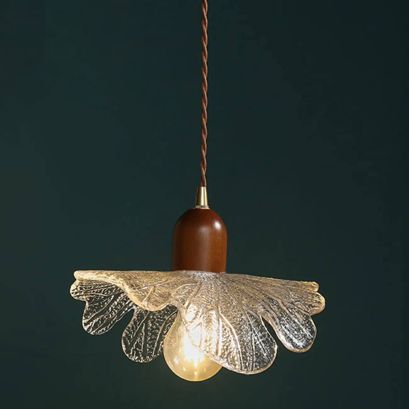 Vintage Leaf Textured Clear Glass Pendant Lamp for Living Room Image - 6 | homeyfad