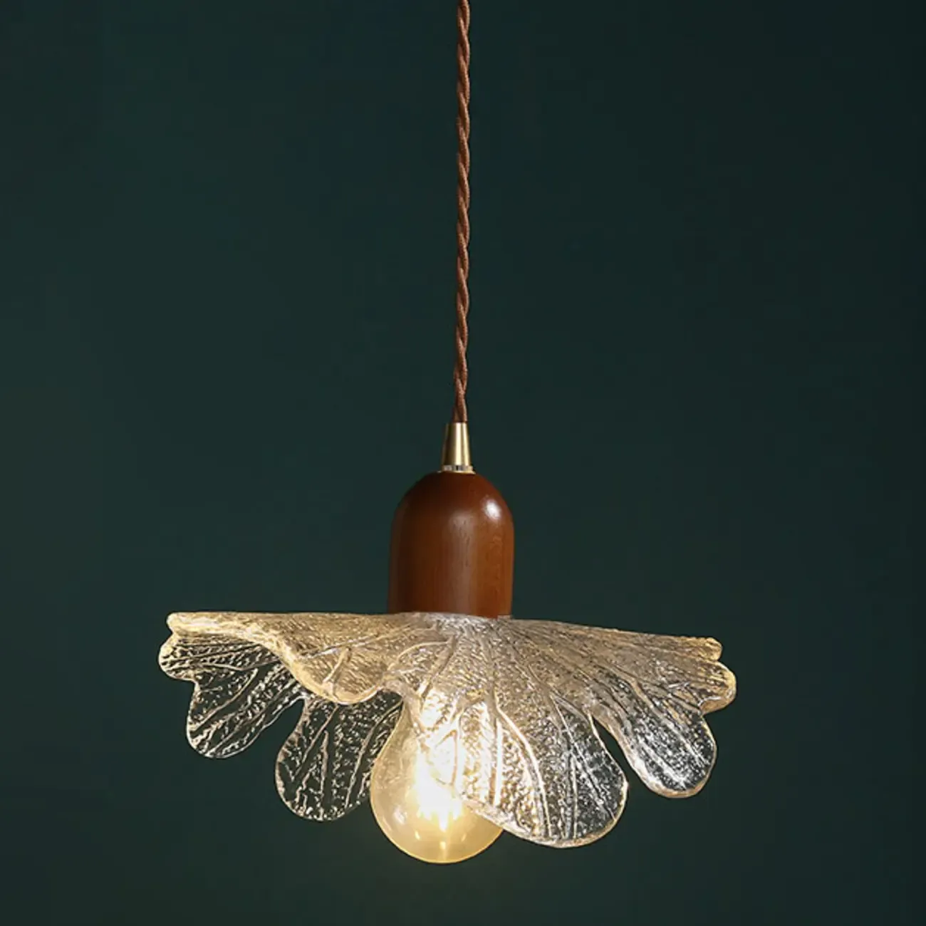 Vintage Leaf Textured Clear Glass Pendant Lamp for Living Room Image - 6