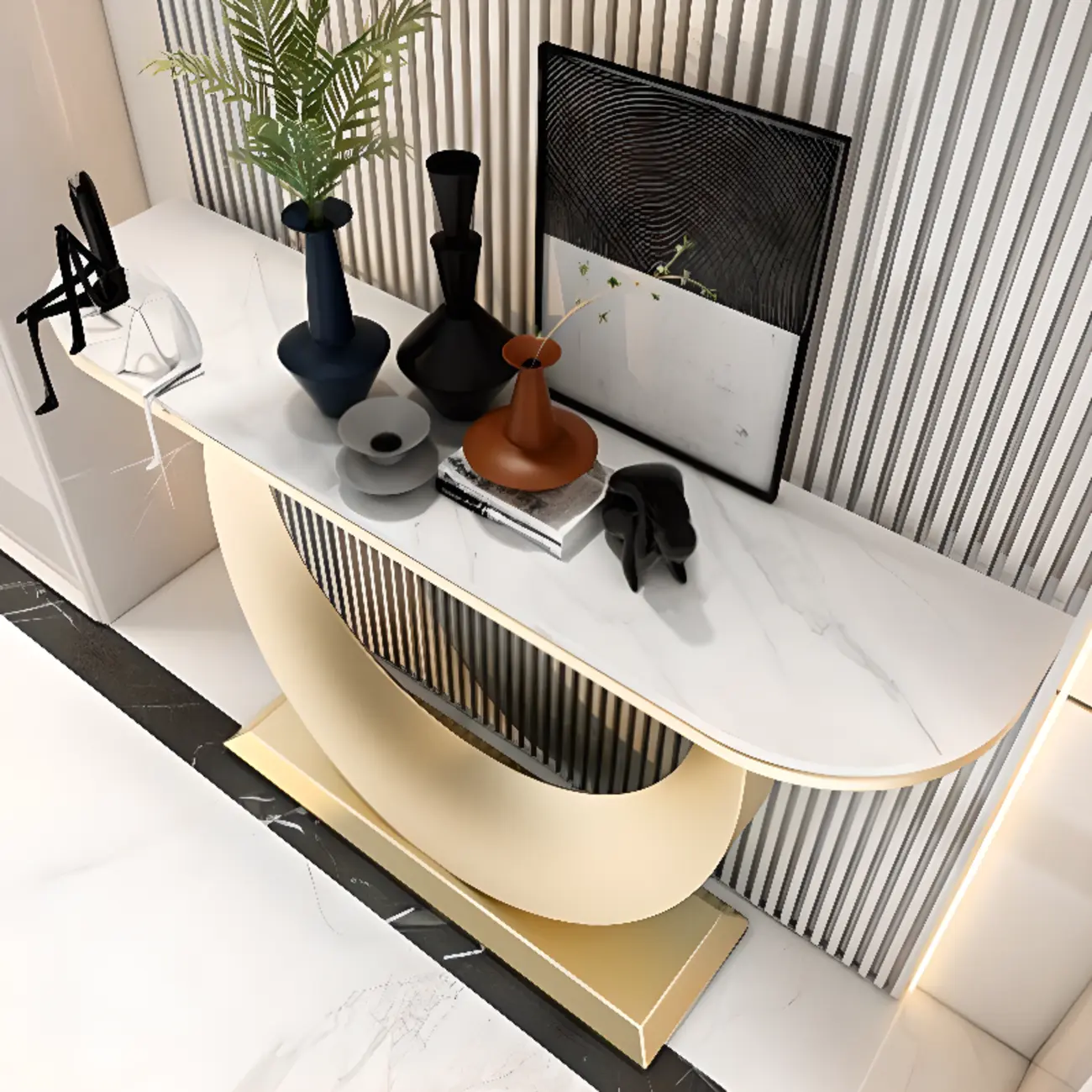 Glam Half-circle Console Table with U-Shaped Base Image - 9 | homeyfad