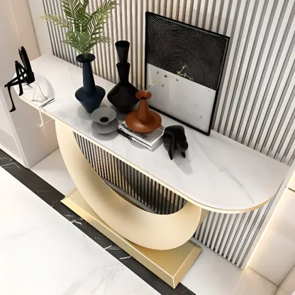 Glam Half-circle Console Table with U-Shaped Base Image - 9