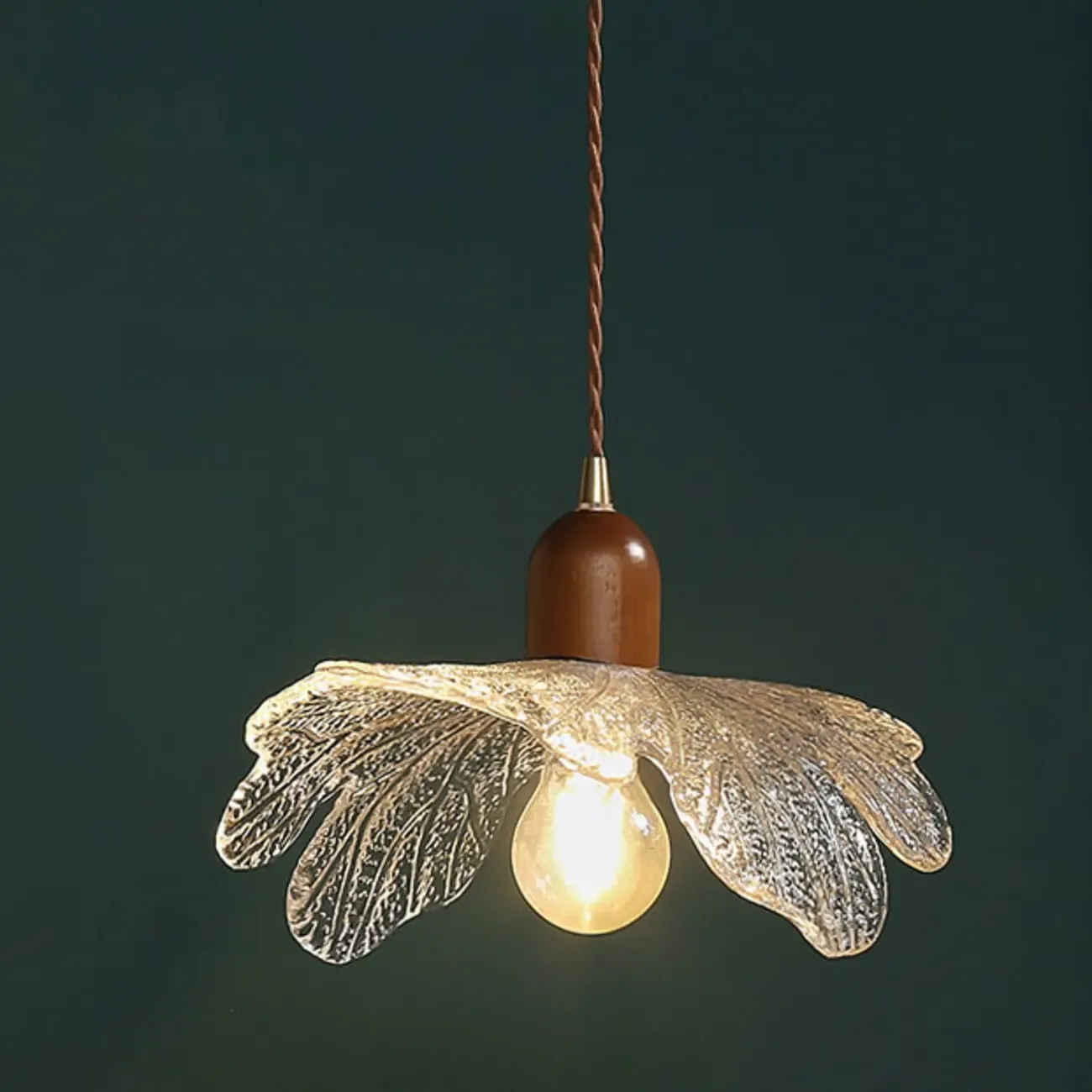 Vintage Leaf Textured Clear Glass Pendant Lamp for Living Room Image - 7