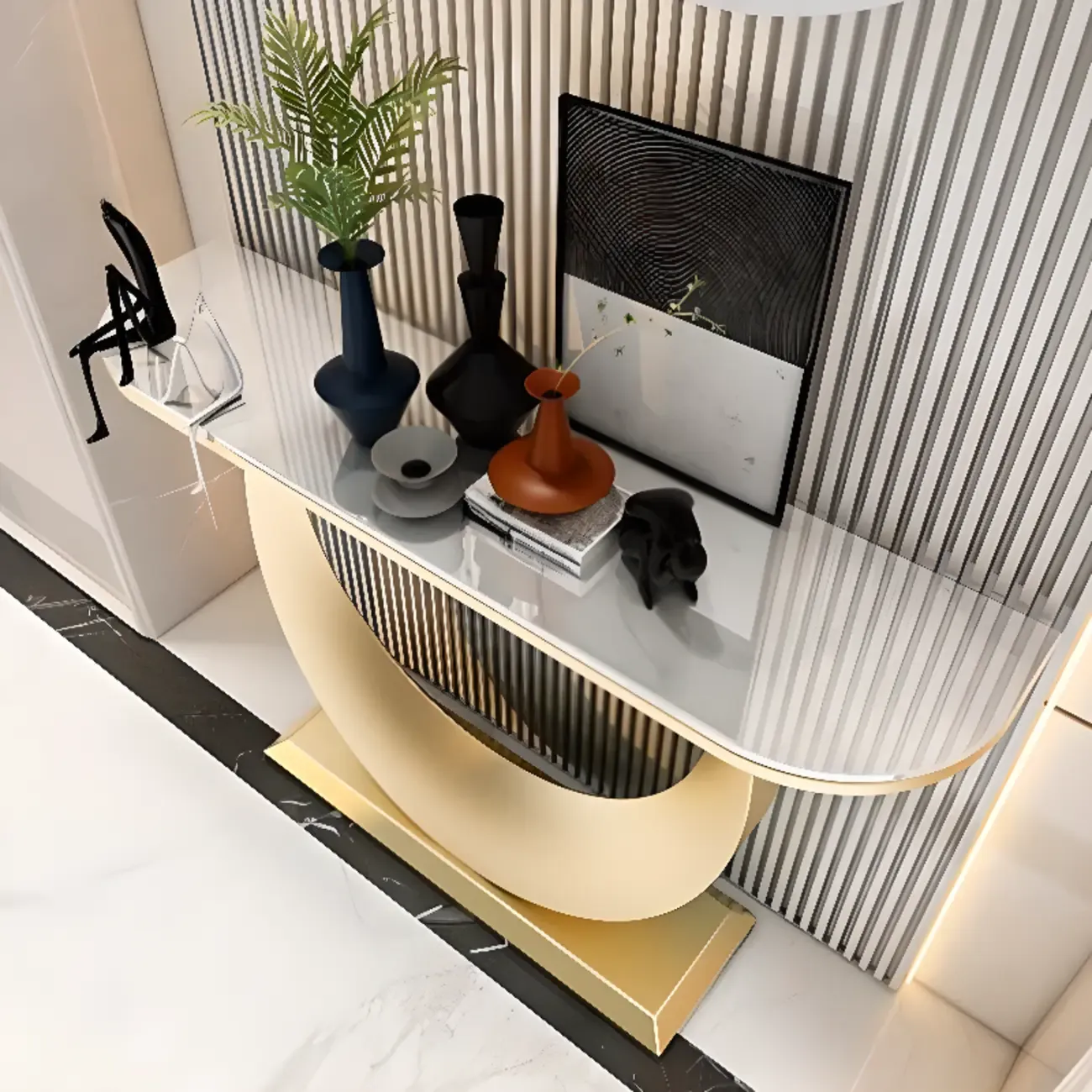 Glam Half-circle Console Table with U-Shaped Base Image - 10