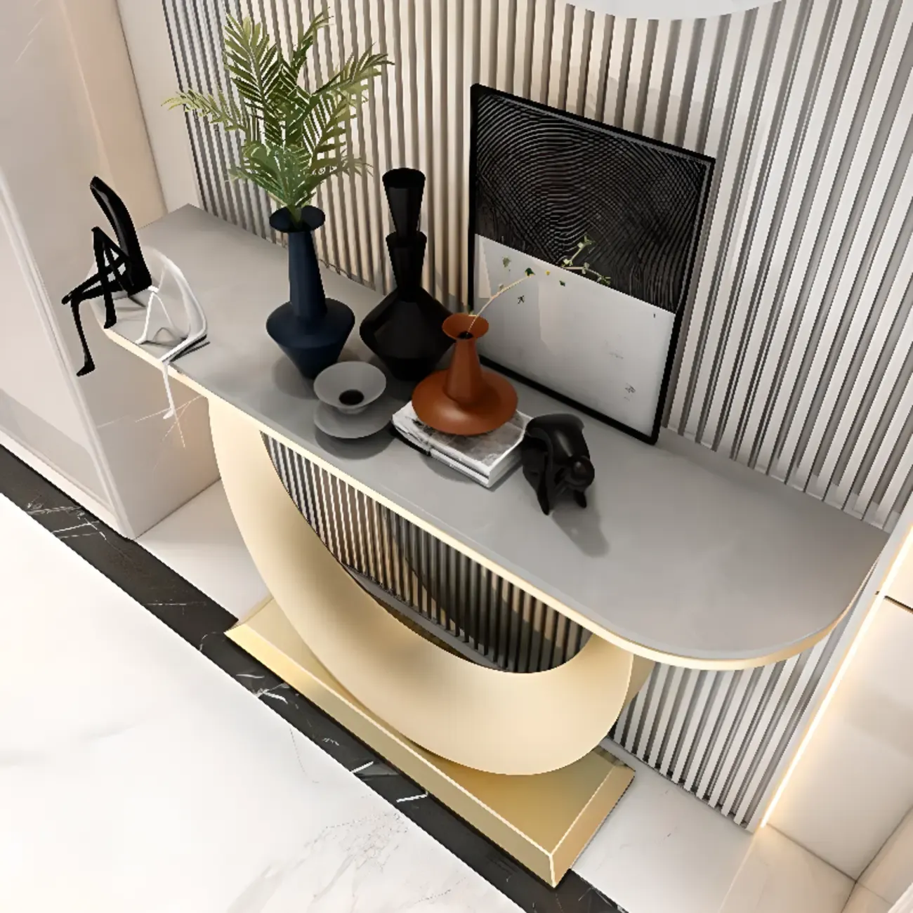Glam Half-circle Console Table with U-Shaped Base Image - 11
