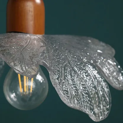 Vintage Leaf Textured Clear Glass Pendant Lamp for Living Room Image - 9