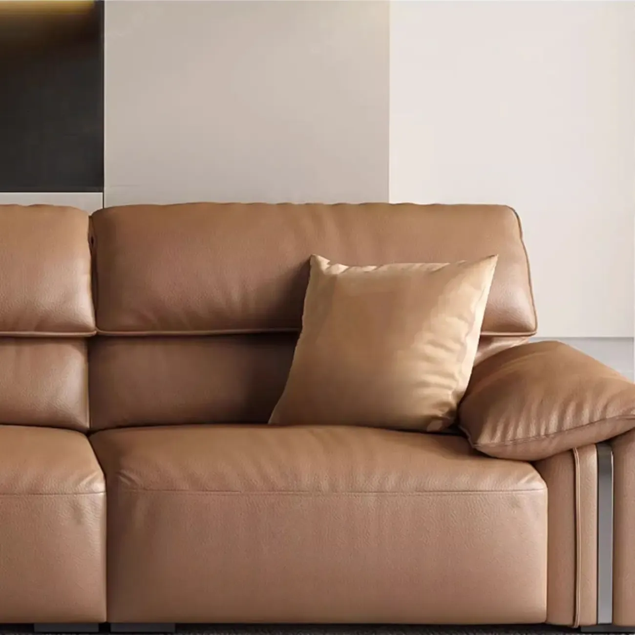 Modern Brown Genuine Leather Upholstery Sofa for Living Room Image - 16