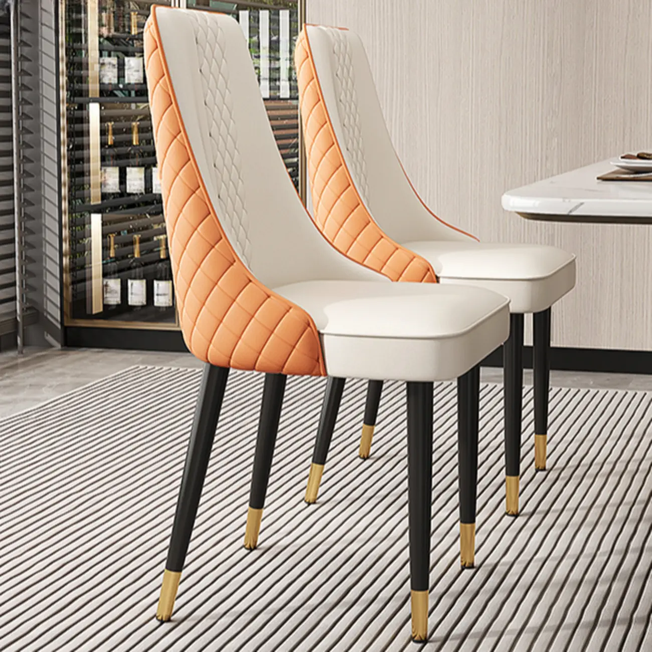 Faux Leather Dining Chair with High Back Sloped Arm Image - 11 | homeyfad