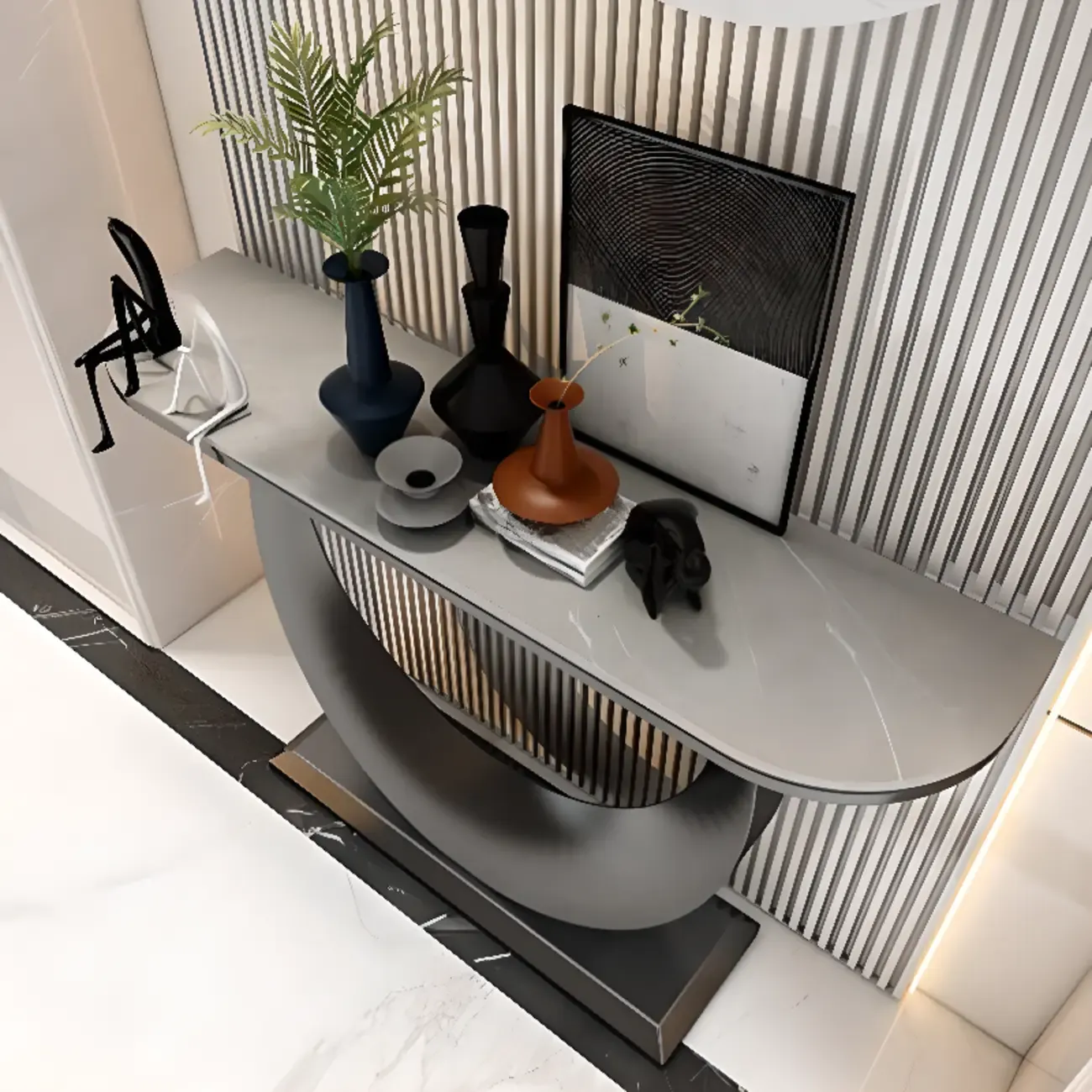Glam Half-circle Console Table with U-Shaped Base Image - 12