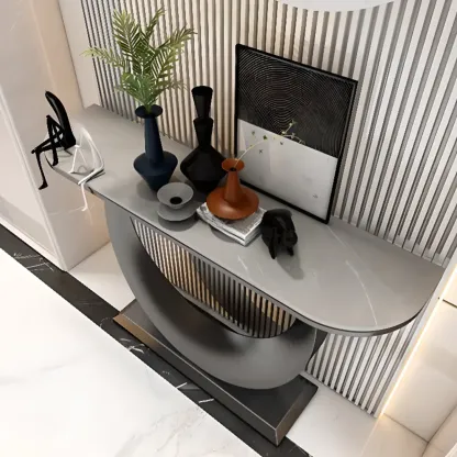 Glam Half-circle Console Table with U-Shaped Base Image - 12