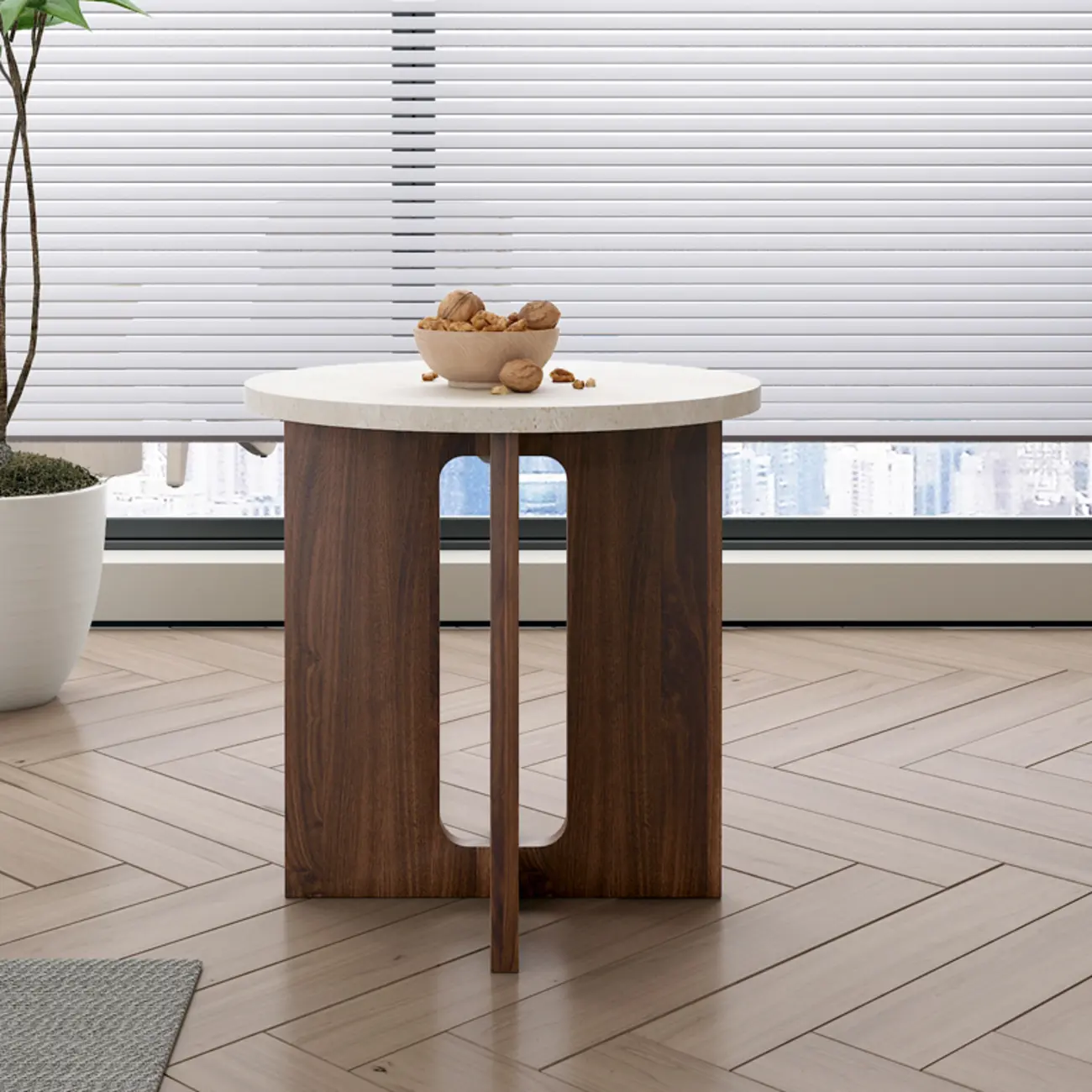 Minimalist Round Brown Wood End Table for Living Room Image - 5 | homeyfad