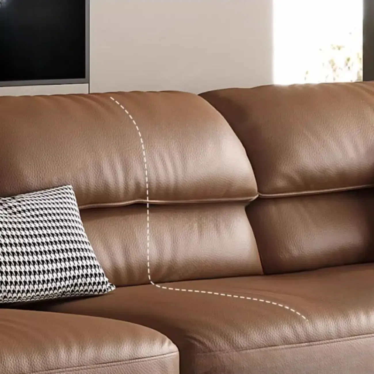 Modern Brown Genuine Leather Upholstery Sofa for Living Room Image - 17