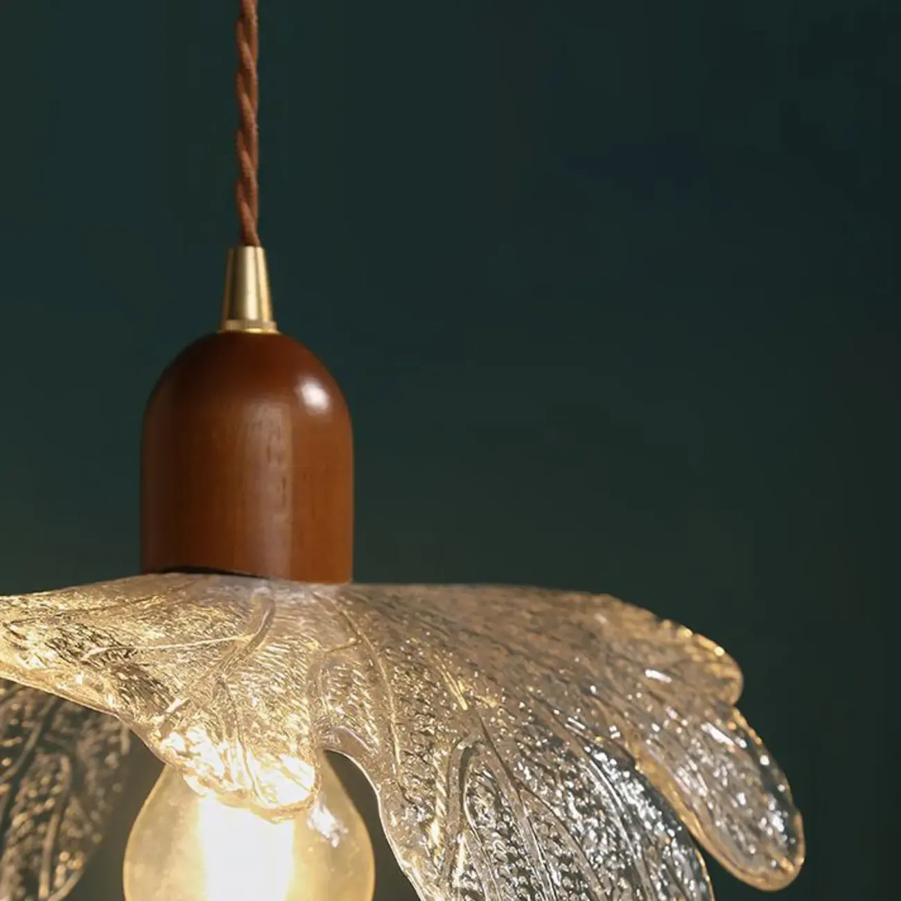 Vintage Leaf Textured Clear Glass Pendant Lamp for Living Room Image - 11