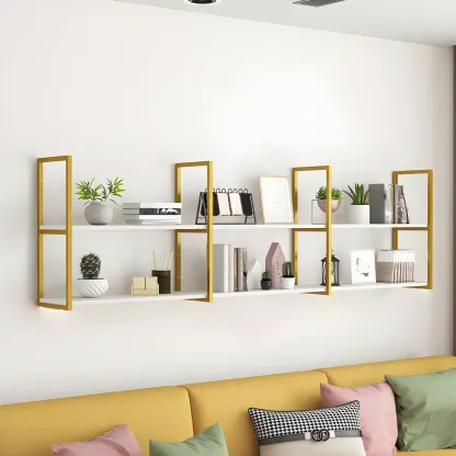 Modern Floating Bookshelf White Display Shelf Gold Frame Image - 5