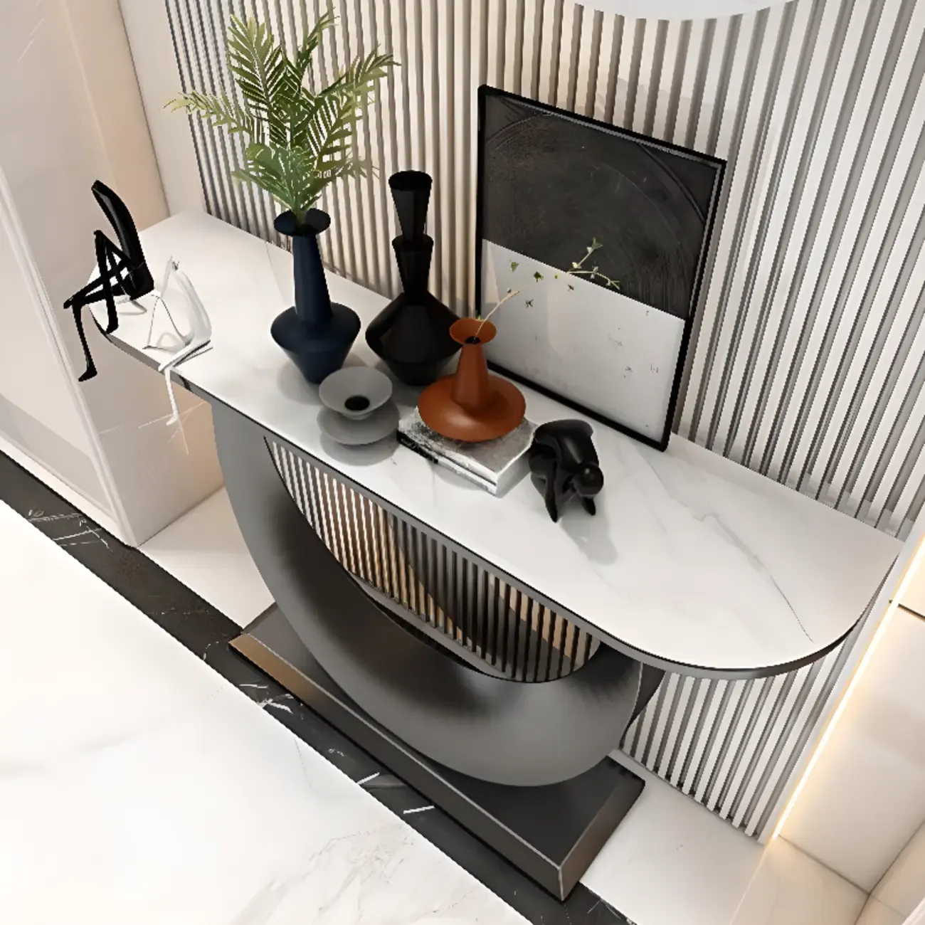 Glam Half-circle Console Table with U-Shaped Base Image - 13