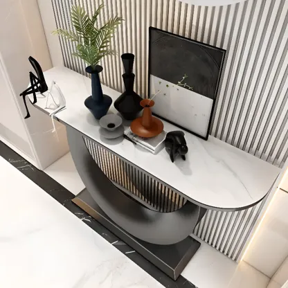 Glam Half-circle Console Table with U-Shaped Base Image - 13