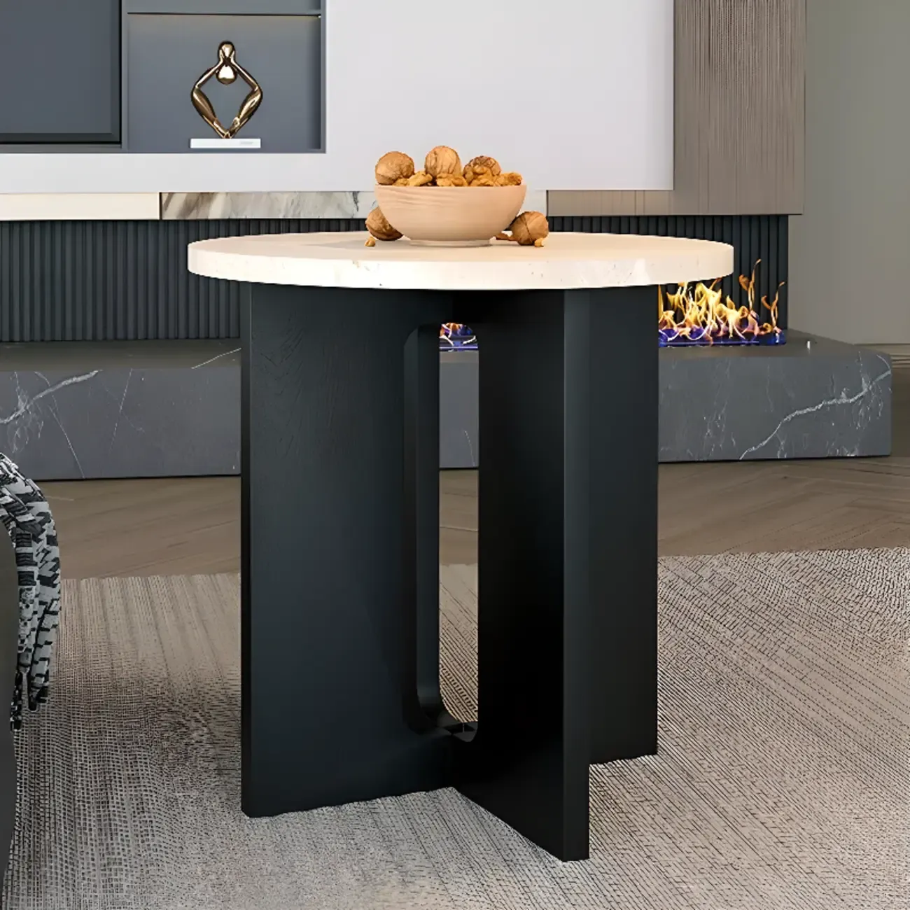 Minimalist Round Brown Wood End Table for Living Room Image - 6