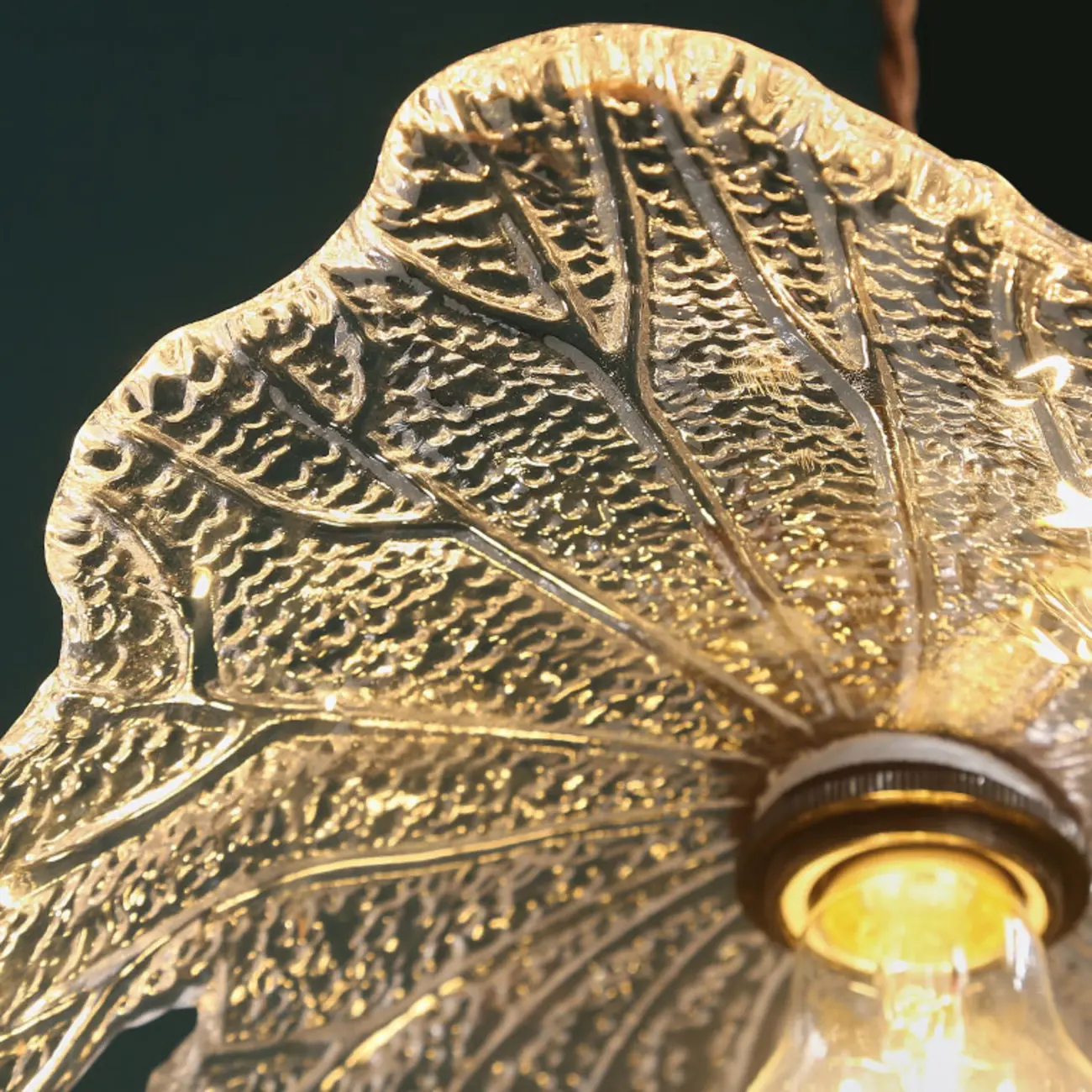 Vintage Leaf Textured Clear Glass Pendant Lamp for Living Room Image - 12 | homeyfad